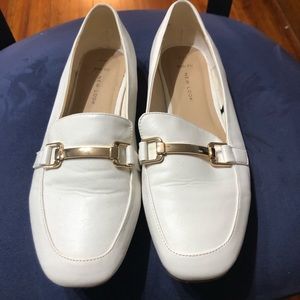 White loafers with Gold buckle